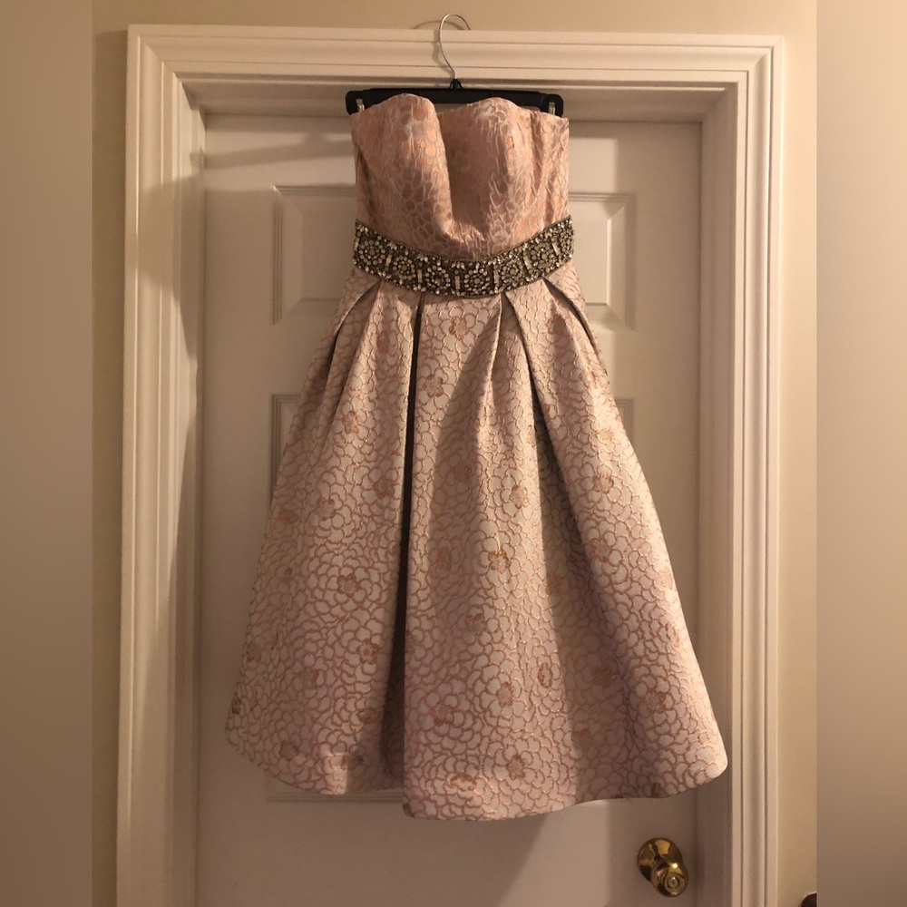 Wedding guest strapless jovani dress